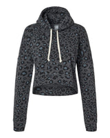 J. America Women's Crop Hooded Sweatshirt. 8853 - Black Leopard Triblend