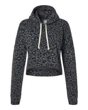 J. America Women's Crop Hooded Sweatshirt. 8853 - Black Leopard Triblend