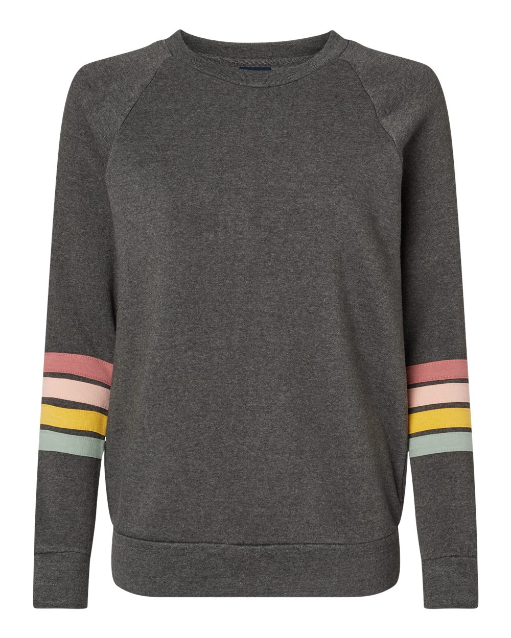 MV Sport Women's Striped Sleeves Crewneck Sweatshirt. W23152 - Charcoal