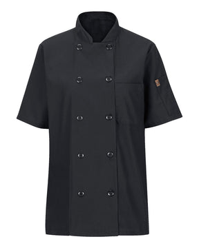 Chef Designs Women's Mimix™ Short Sleeve Chef Coat with OilBlok. 045X - Black