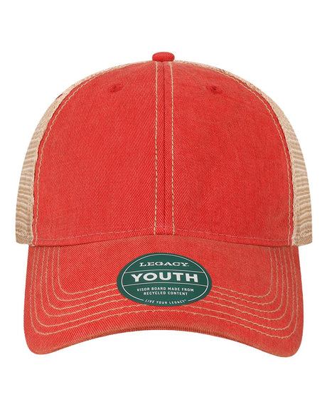 LEGACY Youth Old Favorite Trucker Cap. OFAY - Scarlet Red/ Khaki