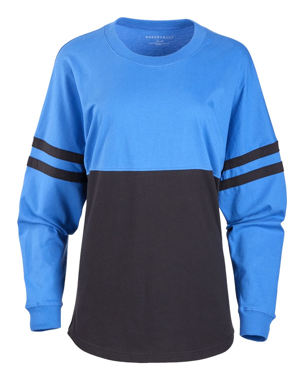 Boxercraft Women's Pom Pom Long Sleeve Jersey T-Shirt. BW3514 - Collegiate Blue/ Blue/ Black