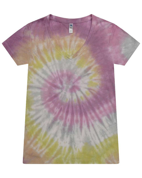 Colortone Women's Tie-Dyed V-Neck T-Shirt. 1075 - Desert Rose