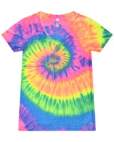 Colortone Women's Tie-Dyed V-Neck T-Shirt. 1075 - Neon Rainbow
