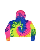 Colortone Women's Tie-Dyed Crop Hooded Sweatshirt. 8333 - Neon Rainbow