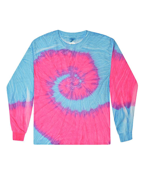 Colortone Youth Tie-Dyed Long Sleeve T-Shirt. 2000Y - Flo Blue/ Pink