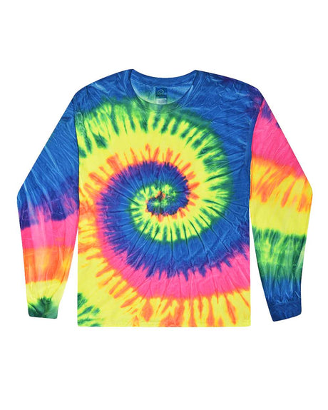 Colortone Youth Tie-Dyed Long Sleeve T-Shirt. 2000Y - Neon Rainbow