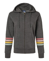 MV Sport Women's Striped Sleeves Full-Zip Hooded Sweatshirt. W22732 - Charcoal