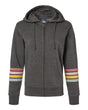 MV Sport Women's Striped Sleeves Full-Zip Hooded Sweatshirt. W22732 - Charcoal