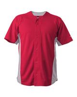 Alleson Athletic Unisex Crush Full Button Baseball Jersey. 566BFJ - Red/ Grey/ White