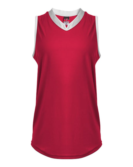 Alleson Athletic Women's Slide Fastpitch V-Neck Sleeveless Jersey. 522XVW - Red/ White