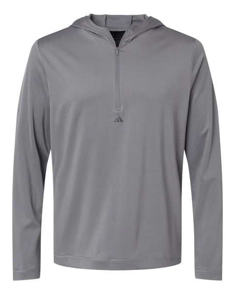 Adidas Men's Lightweight Quarter-Zip Hooded Pullover. A596 - Grey Three