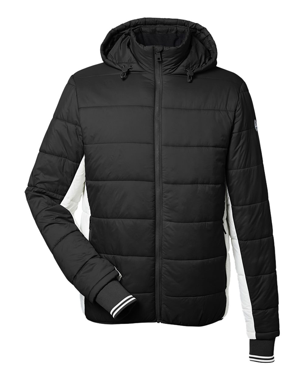 Nautica Men's Nautical Mile Hooded Puffer Jacket. N17186 - Black/ Antique White
