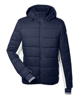 Nautica Men's Nautical Mile Hooded Puffer Jacket. N17186 - Navy/ Antique White