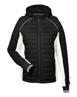 Nautica Women's Nautical Mile Hooded Puffer Jacket. N17187 - Black/ Antique White