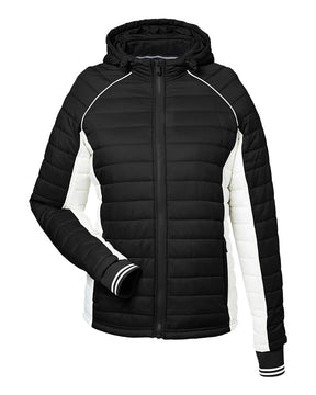 Nautica Women's Nautical Mile Hooded Puffer Jacket. N17187 - Black/ Antique White
