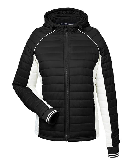 Nautica Women's Nautical Mile Hooded Puffer Jacket. N17187 - Black/ Antique White