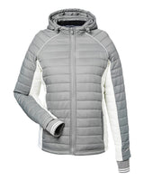 Nautica Women's Nautical Mile Hooded Puffer Jacket. N17187 - Graphite/ Antique White
