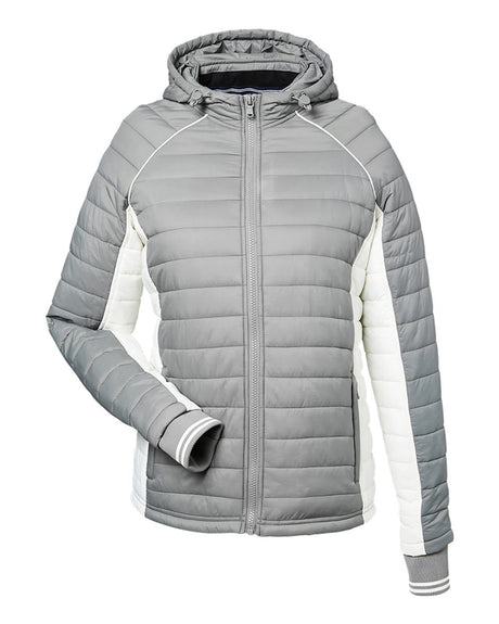 Nautica Women's Nautical Mile Hooded Puffer Jacket. N17187 - Graphite/ Antique White