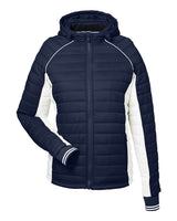 Nautica Women's Nautical Mile Hooded Puffer Jacket. N17187 - Navy/ Antique White