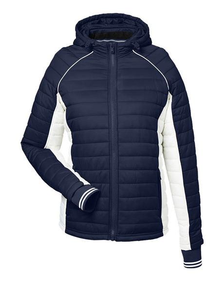 Nautica Women's Nautical Mile Hooded Puffer Jacket. N17187 - Navy/ Antique White