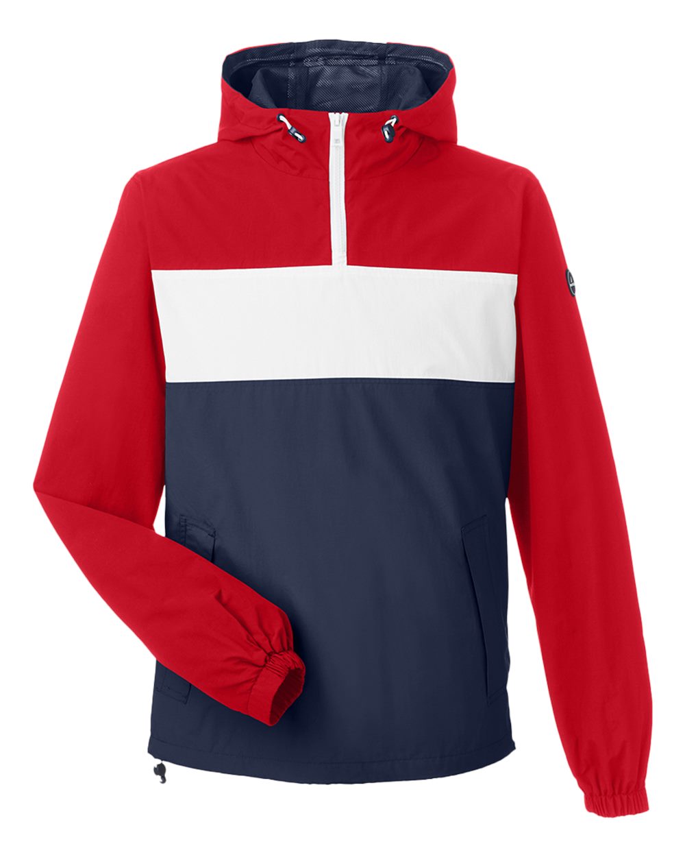 Nautica Unisex Windward Anorak Hooded Quarter-Zip Jacket. N17174 - Red/ White/ Navy