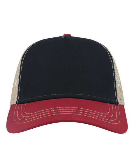 Atlantis Headwear Sustainable Canvas Cap. RAPPER - Navy/ Burgundy/ Khaki