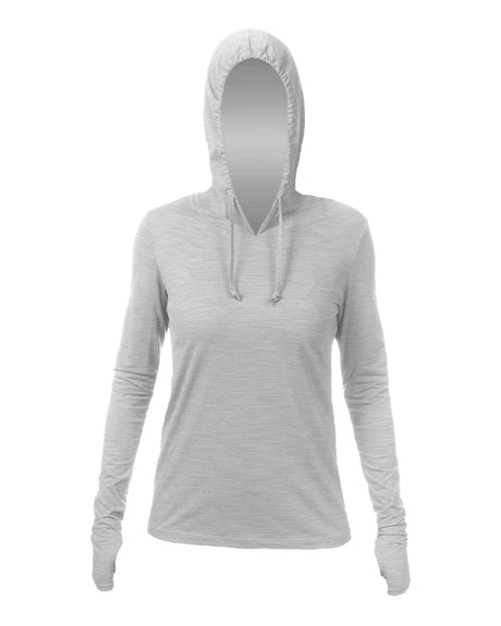 ANETIK Women's Breeze Tech Hooded Long Sleeve T-Shirt. WSBRZH0 - Alloy Heathered