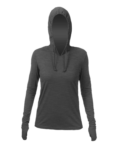 ANETIK Women's Breeze Tech Hooded Long Sleeve T-Shirt. WSBRZH0 - Charcoal Heathered