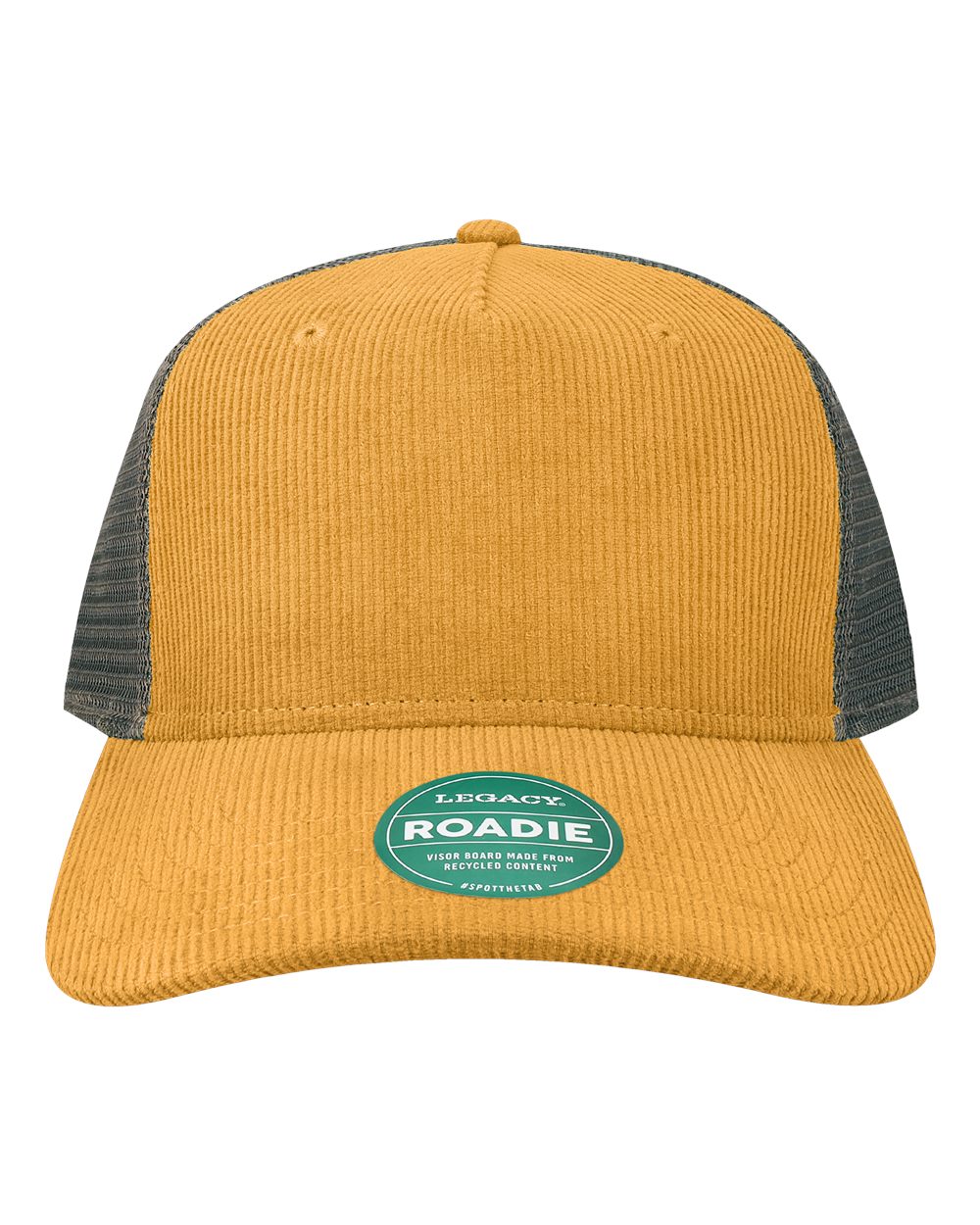 LEGACY Five-Panel Adjustable Cap. ROADIE - Mustard Corduroy/ Dark Grey