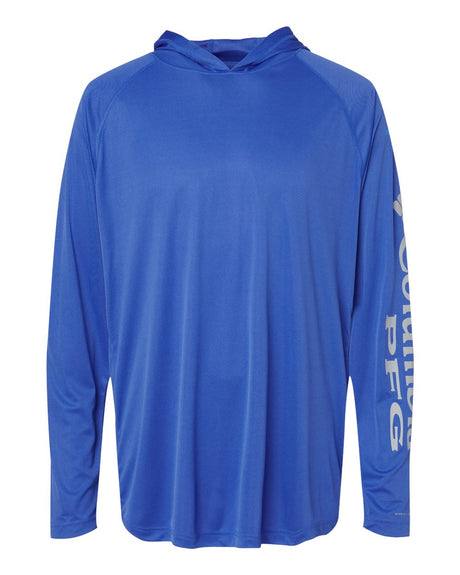 Columbia Men's PFG Terminal Tackle™ Hooded Long Sleeve T-Shirt. 212482 - Vivid Blue/ Cool Grey