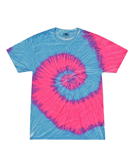 Colortone Youth Multi-Color Tie-Dyed T-Shirt. 1000Y - Flo Blue/ Pink