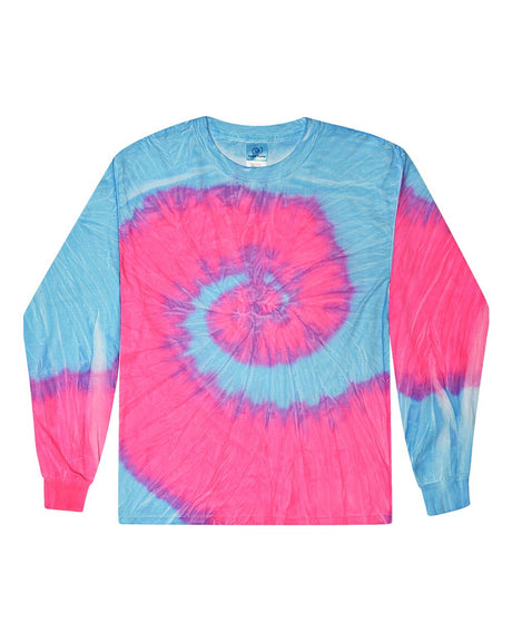 Colortone Unisex Tie-Dyed Long Sleeve T-Shirt. 2000 - Flo Blue/ Pink