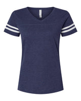 LAT Women's Football V-Neck Fine Jersey Tee. 3537 - Vintage True Navy/ Blended White