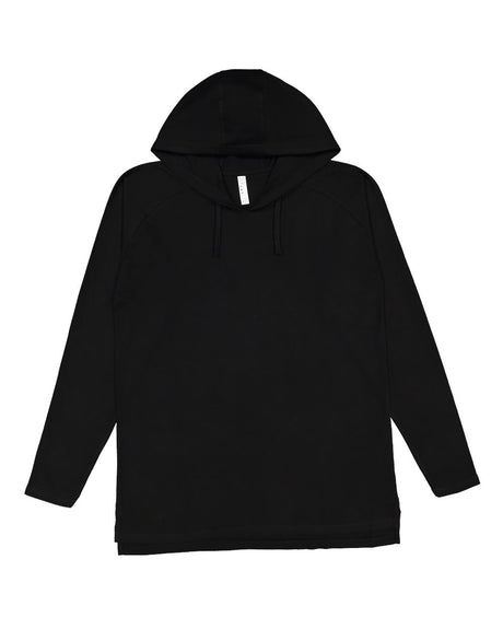 LAT Unisex Fine Jersey Hooded Long Sleeve Raglan Tee. 6917 - Black