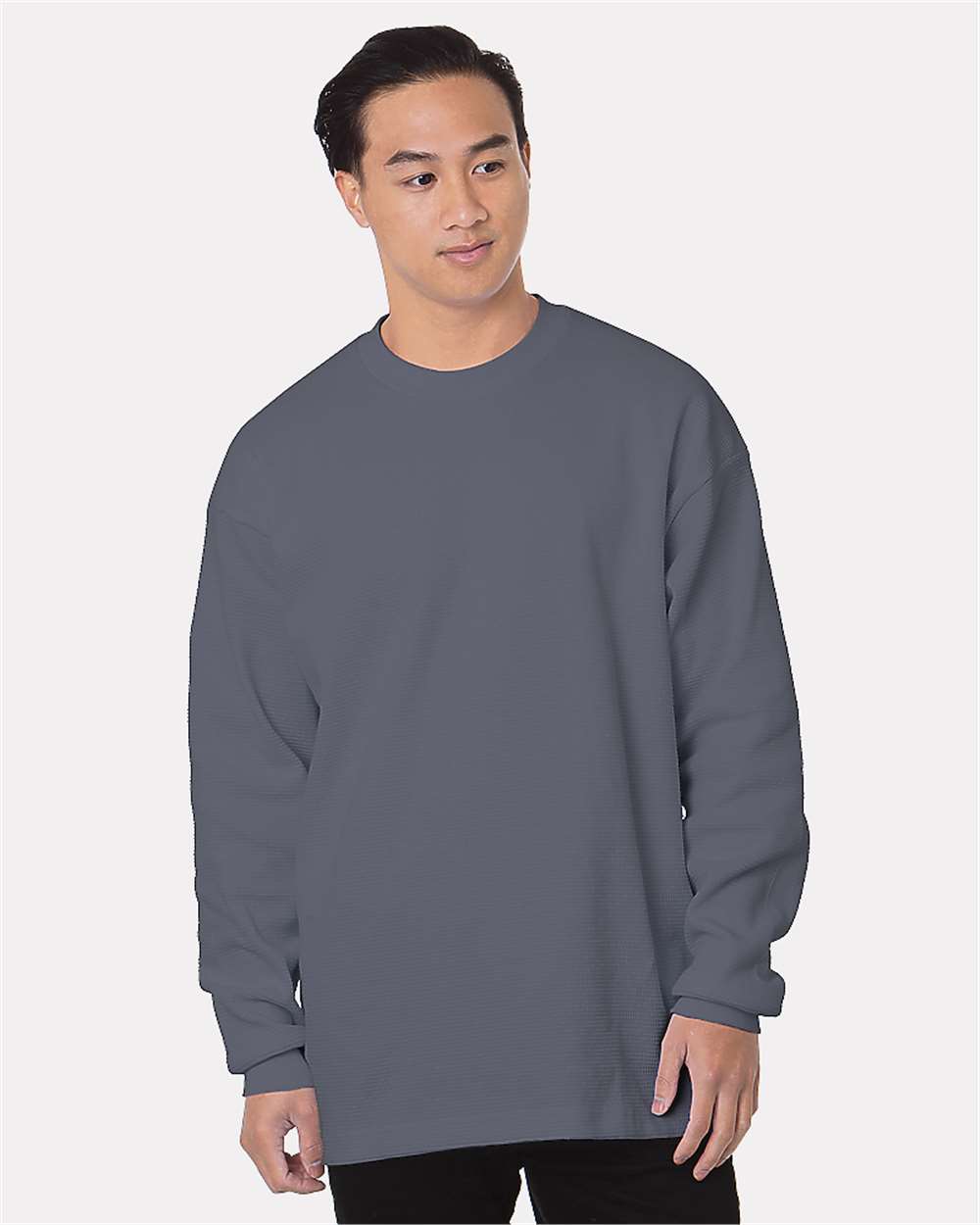 Bayside Men's USA-Made Heavyweight Waffle Knit Thermal. 8205 - Dark Grey
