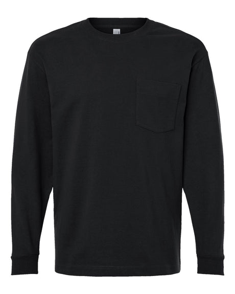 American Apparel Unisex Super Heavyweight Long Sleeve Pocket Tee. 9410 - Black