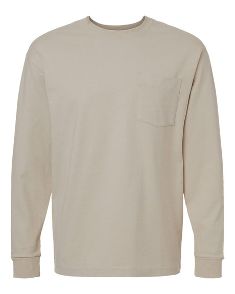 American Apparel Unisex Super Heavyweight Long Sleeve Pocket Tee. 9410 - Bone