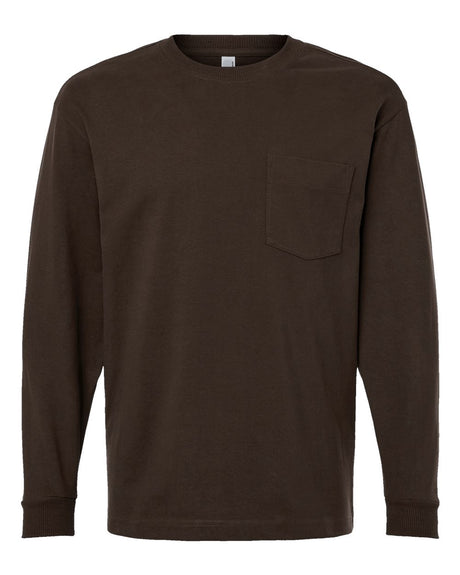 American Apparel Unisex Super Heavyweight Long Sleeve Pocket Tee. 9410 - Brown