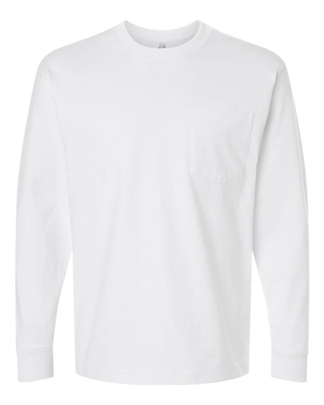 American Apparel Unisex Super Heavyweight Long Sleeve Pocket Tee. 9410 - White