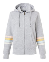 MV Sport Women's Striped Sleeves Full-Zip Hooded Sweatshirt. W22732 - Heather Grey