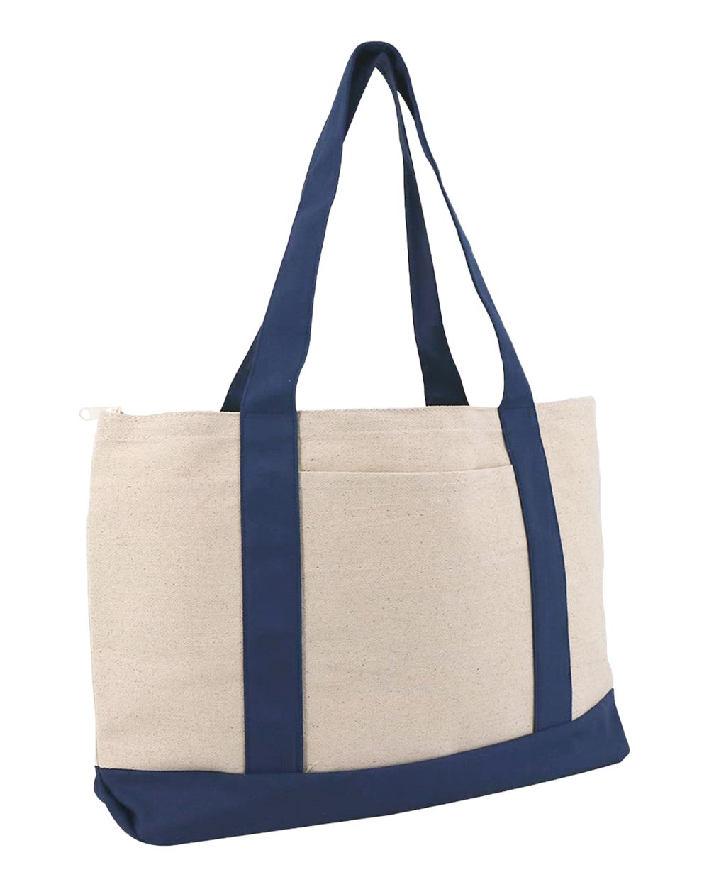 Liberty Bags Large Zippered Cotton Canvas Tote. 8862 - Natural/ Navy