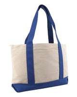 Liberty Bags Large Zippered Cotton Canvas Tote. 8862 - Natural/ Royal