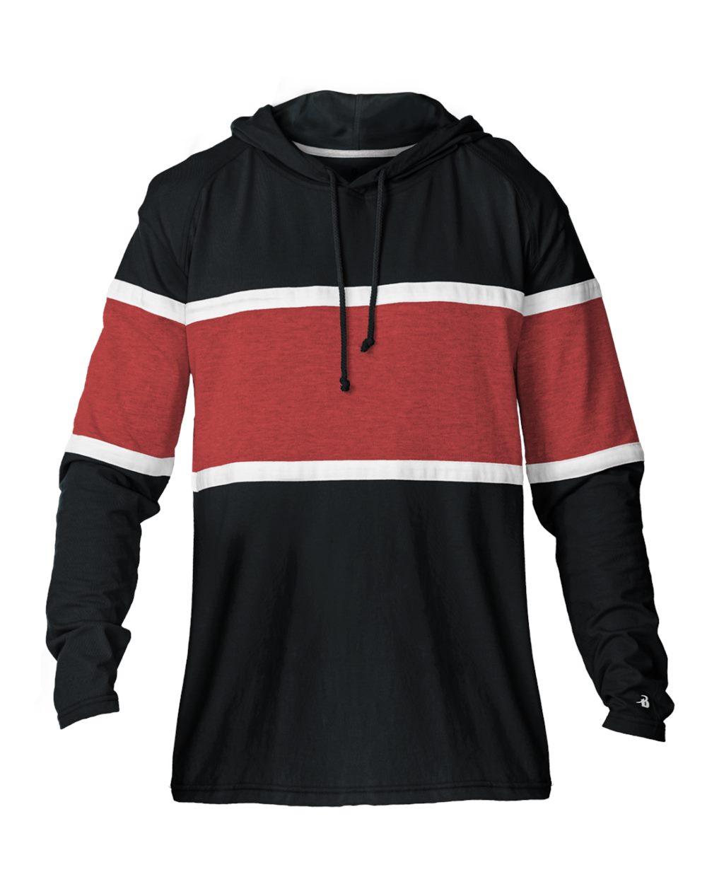 Badger Unisex United Hooded Long Sleeve T-Shirt. 4981 - Black/ Red/ White