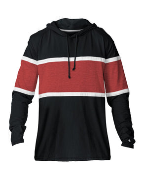Badger Unisex United Hooded Long Sleeve T-Shirt. 4981 - Black/ Red/ White