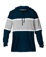 Badger Unisex United Hooded Long Sleeve T-Shirt. 4981 - Navy/ Oxford/ White