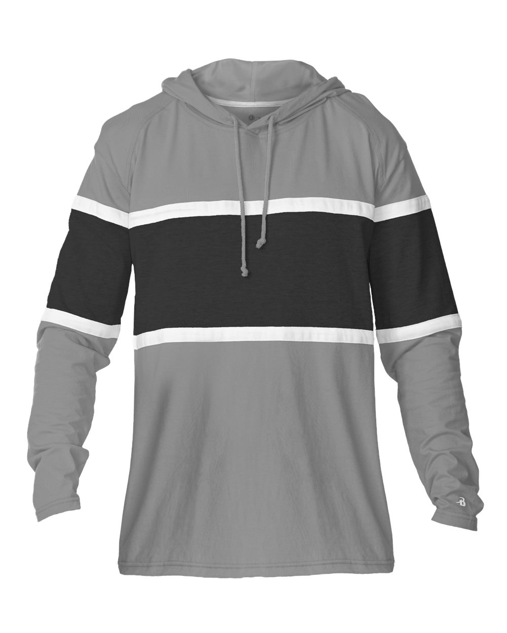 Badger Unisex United Hooded Long Sleeve T-Shirt. 4981 - Oxford/ Black/ White