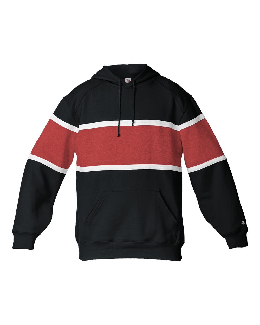 Badger Unisex United Athletic Fleece Hooded Sweatshirt. 1282 - Black/ Red/ White