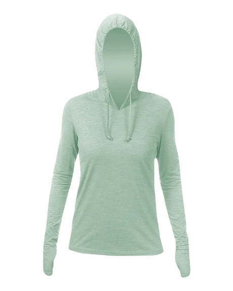 ANETIK Women's Breeze Tech Hooded Long Sleeve T-Shirt. WSBRZH0 - Olive Heathered