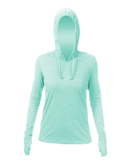 ANETIK Women's Breeze Tech Hooded Long Sleeve T-Shirt. WSBRZH0 - Seafoam Heathered